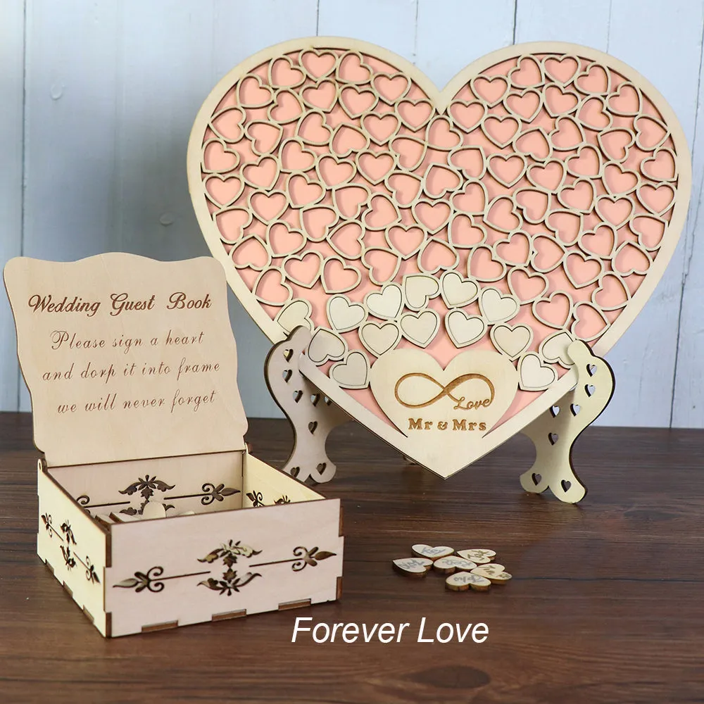 Heart Shape Wedding Mr and Mrs Guest Book Option Rustic Pink Puzzle