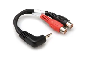 Hosa YRA-167 Y-Cable Right Angle 3.5mm Stereo Mini to 2 RCA Female 6 Inch