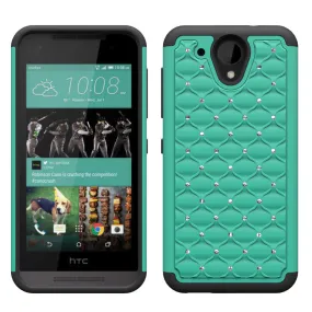 HTC Desire 520 Rhinestone Case , Slim Hybrid Dual Layer[Shock Resistant] Crystal Rhinestone Studded Case Cover - Teal/Black