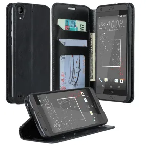 HTC Desire 530 Case, Pu Leather Magnetic Flip Fold[Kickstand] Wallet Case with ID & Card Slots for Desire 530 - Black