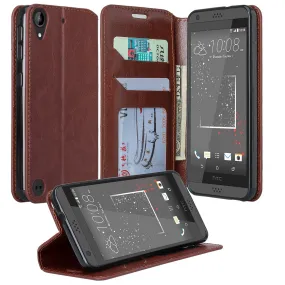 HTC Desire 530 Case, Pu Leather Magnetic Flip Fold[Kickstand] Wallet Case with ID & Card Slots for Desire 530 - Brown