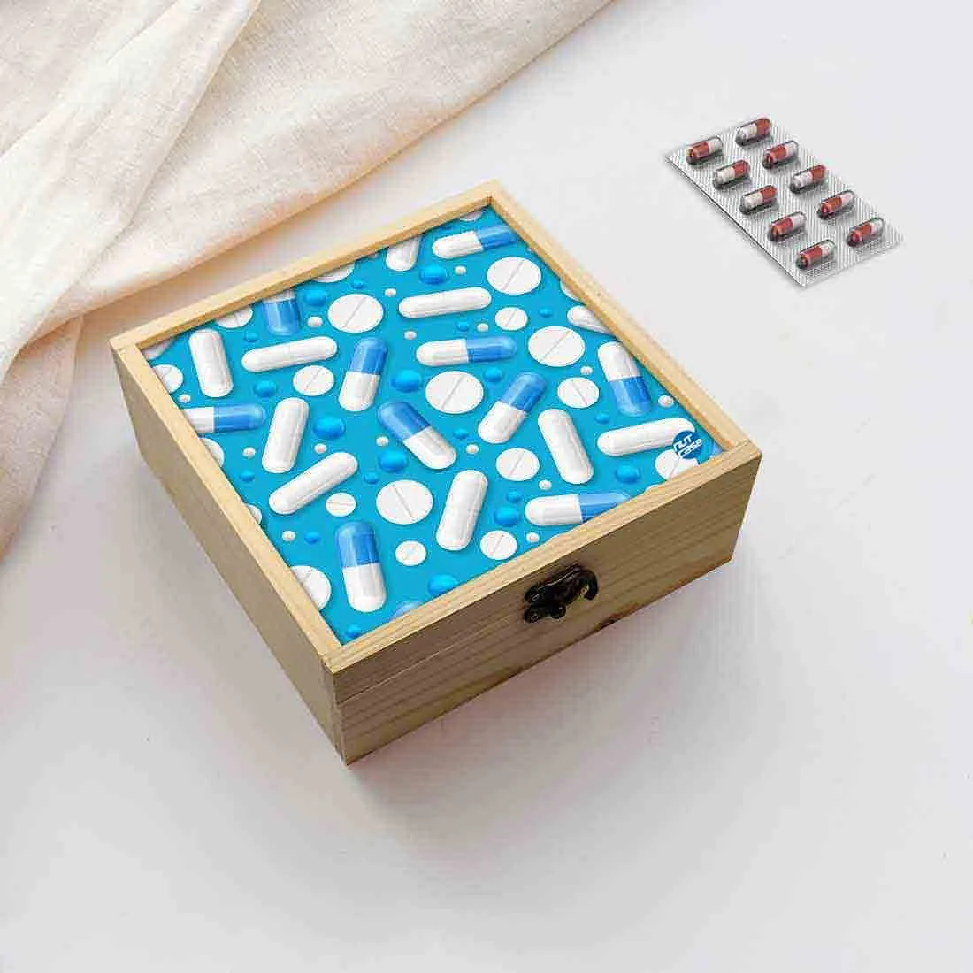 Jewellery Box Wooden Jewelry Organizer -  Blue Pills