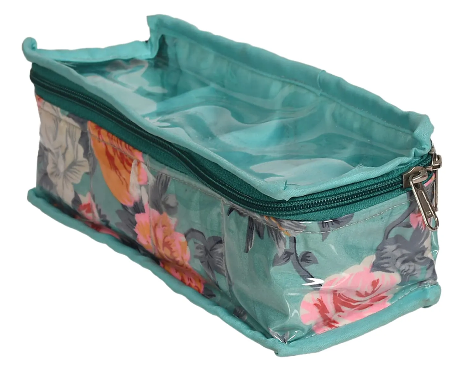 Kuber Industries Polyvinyl Chloride Multiuses Pvc Laminate Flower Print 4 Case Watch Organizer/Bracelet Organizer For Watches, Bracelet (Turquoise) 54Km4299