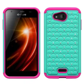 Kyocera Hydro Wave | C6740 Rhinestone Case , Slim Hybrid Dual Layer[Shock Resistant] Crystal Rhinestone Studded Case Cover - Teal/Hot Pink