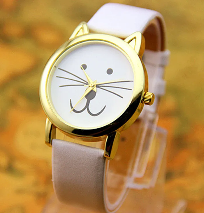 Leather Cat watches Fashion Leather Quartz watch Women Dresses Watches