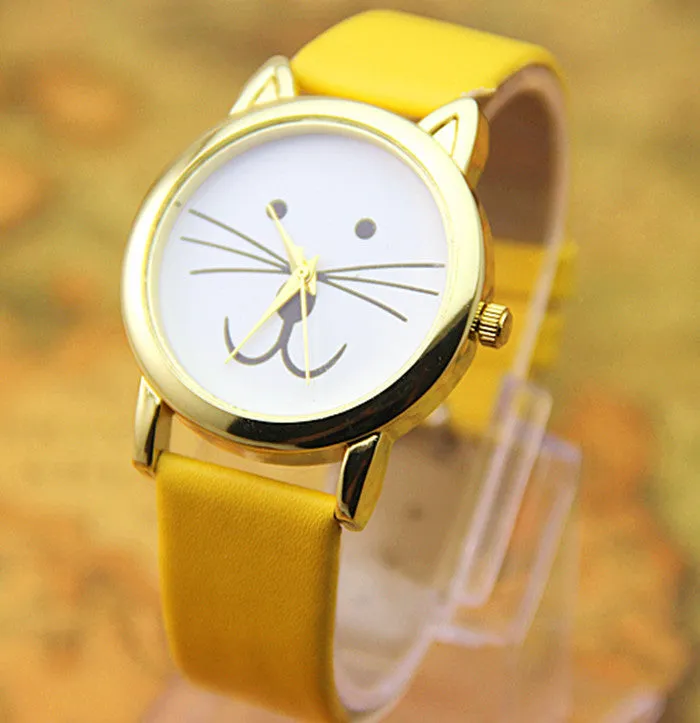 Leather Cat watches Fashion Leather Quartz watch Women Dresses Watches