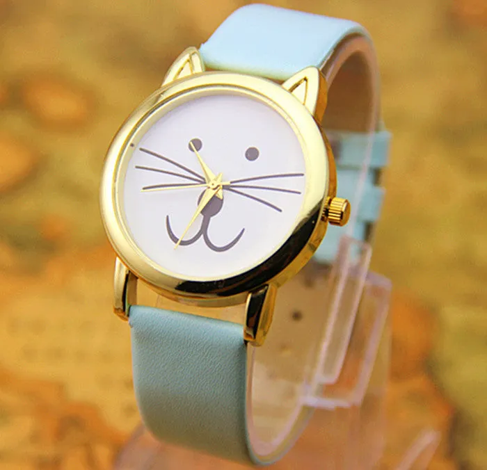 Leather Cat watches Fashion Leather Quartz watch Women Dresses Watches