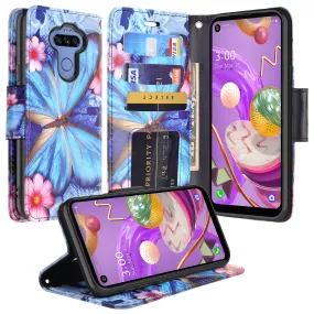 LG K51 Wallet Case, Wrist Strap Pu Leather Wallet Case [Kickstand] with ID & Credit Card Slots - Blue Butterfly