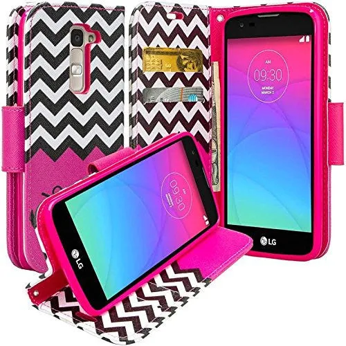 LG Leon LTE Case | Lg Tribute 2 Case | LG Power | LG Sunset | LG Destiny | LG Risio Case, Wallet Case, Wrist Strap [Kickstand] Pu Leather Wallet Case with ID & Credit Card Slots - Hot Pink Anchor