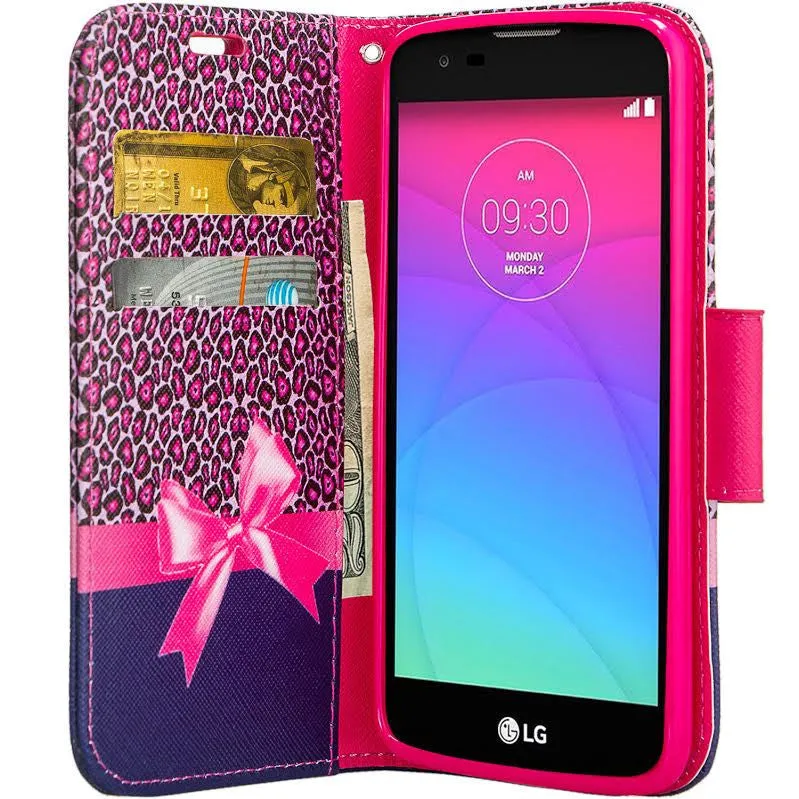 LG Leon LTE Case | Lg Tribute 2 Case | LG Power | LG Sunset | LG Destiny | LG Risio Case, Wallet Case, Wrist Strap [Kickstand] Pu Leather Wallet Case with ID & Credit Card Slots - Hot Pink Cheetah