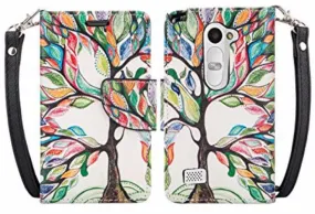 LG Leon LTE Case | Lg Tribute 2 Case | LG Power | LG Sunset | LG Destiny | LG Risio Case, Wallet Case, Wrist Strap [Kickstand] Pu Leather Wallet Case with ID & Credit Card Slots - Vibrant Tree