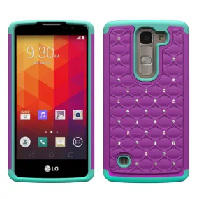 LG Spirit Rhinestone Case , Slim Hybrid Dual Layer[Shock Resistant] Crystal Rhinestone Studded Case Cover - Purple/Teal