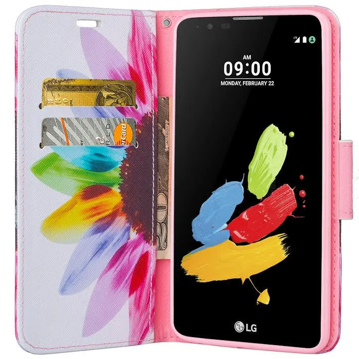 LG Stylo 2 Case, LG Stylo 2 V Wallet Case [Kickstand] Pu Leather Wrist Strap Wallet Case w/ ID & Card Slots & Pocket - Vivid Sunflower