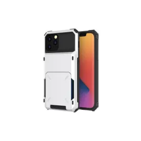 Luxurious Hard Rugged Case w/- Card Slots for iPhone 15 Pro Max- White