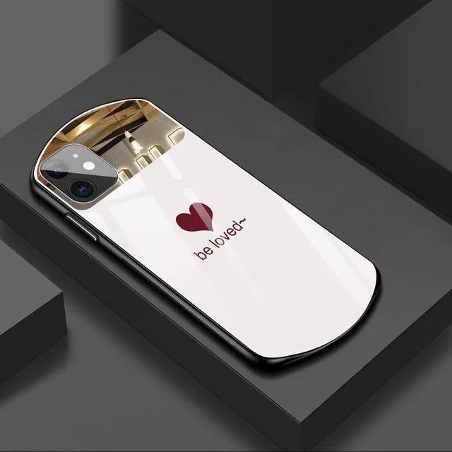 Luxury Cute Oval Heart-Shaped Tempered Glass Phone Case