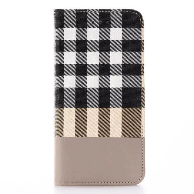 Luxury Wallet Grid Pattern Business Case for Apple IPhone X With Card Slot