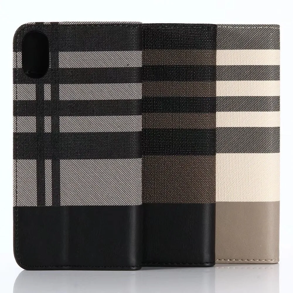 Luxury Wallet Grid Pattern Business Case for Apple IPhone X With Card Slot