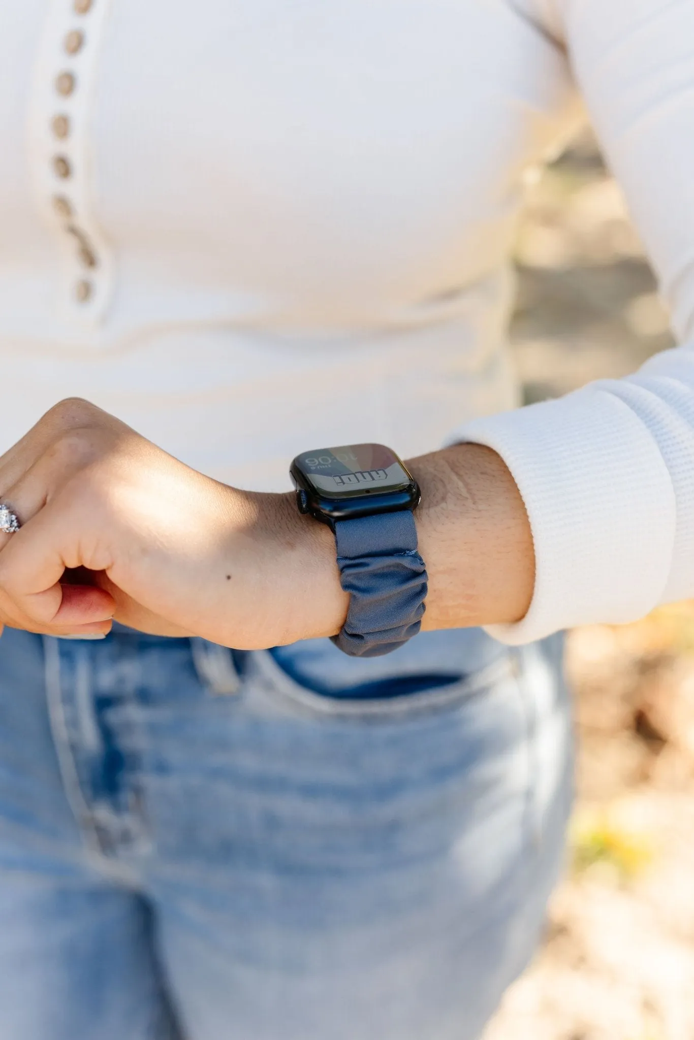 Marine Blue Athletic Scrunchie Band Compatible with Apple Watch