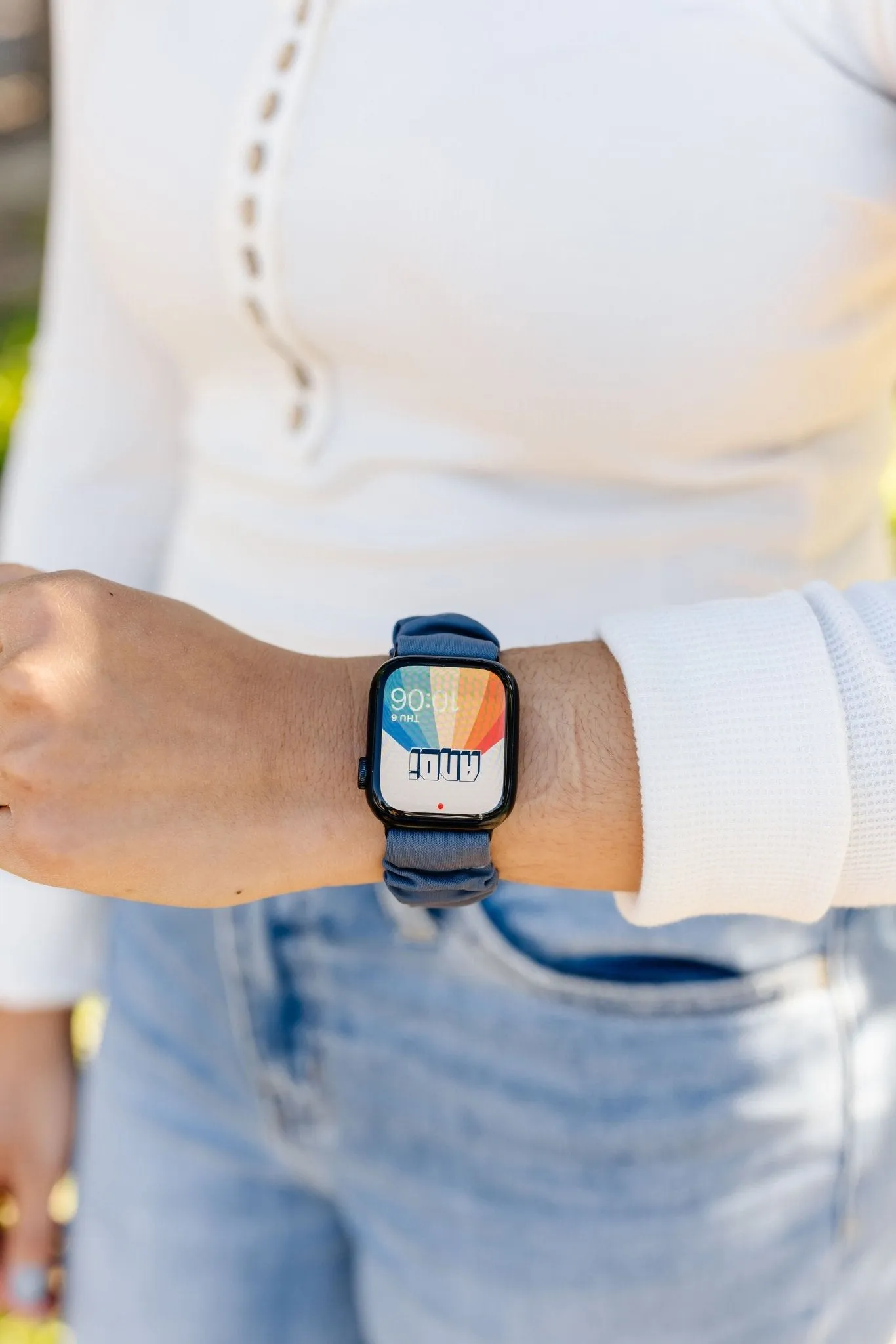 Marine Blue Athletic Scrunchie Band Compatible with Apple Watch