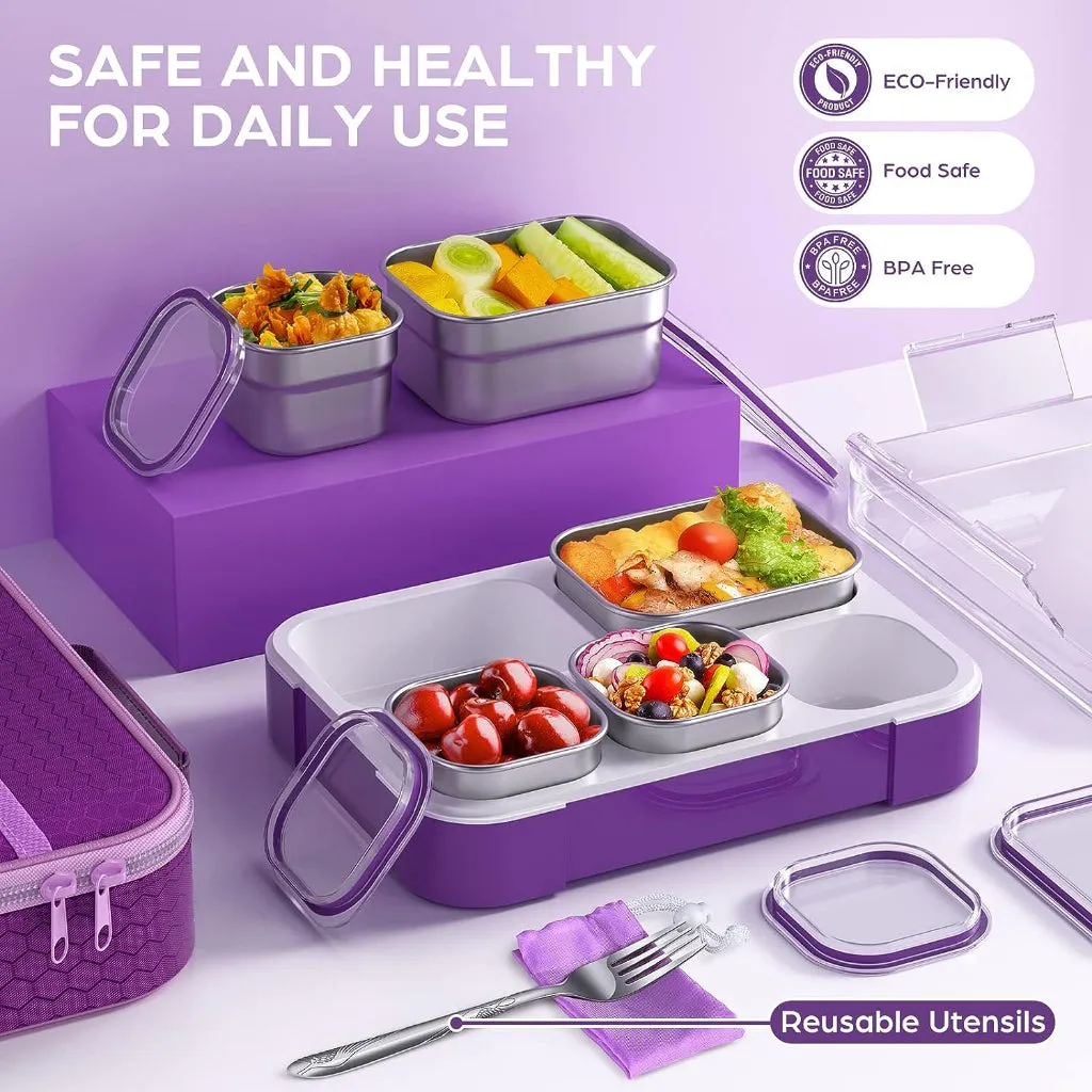 Meal Station 5 Compartment Stainless Steel Bento Lunch Box with Bag