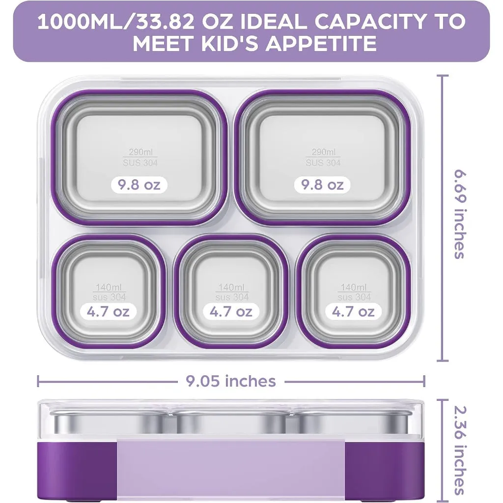 Meal Station 5 Compartment Stainless Steel Bento Lunch Box with Bag