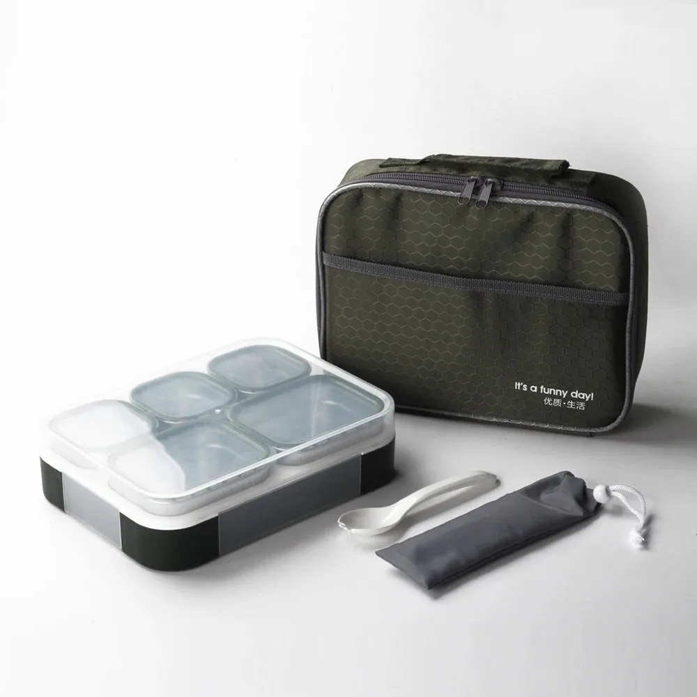 Meal Station 5 Compartment Stainless Steel Bento Lunch Box with Bag