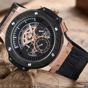 Mens Military Chronograph Watch with Leather Band