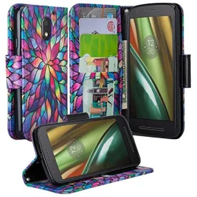 Moto G4 (4th Gen) Case | Moto G4 Plus Case, Wrist Strap Pu Leather Magnetic Fold[Kickstand] Wallet Case with ID & Card Slots for Motorola G4/G4 Plus - Rainbow Flower