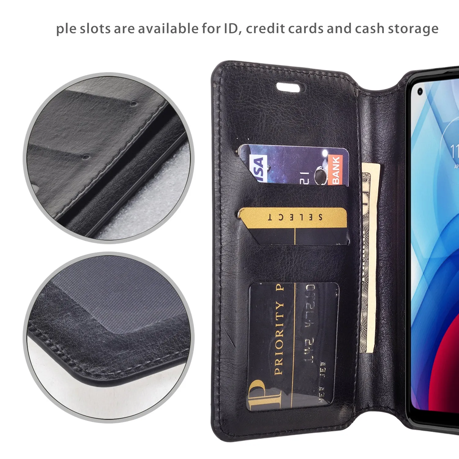 Motorola moto g power 2021 Case, moto g power 2021 Wallet Case, Pu Leather Wallet Case [Kickstand] with ID & Credit Card Slots for moto g power 2021  - Black