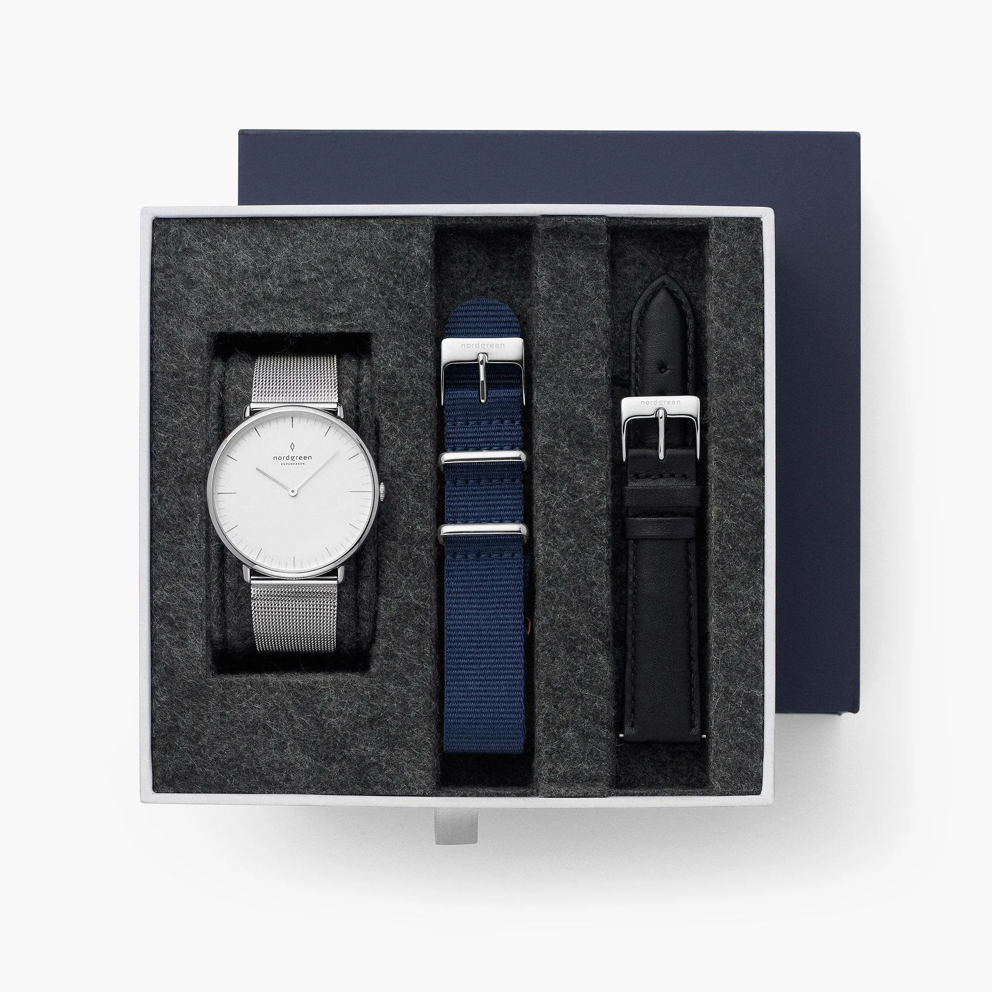 Native - BUNDLE White Dial Silver | Silver Mesh / Navy Nylon / Black Leather Strap