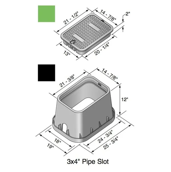 NDS - 117BC - STD 13"x20"x12" Box and Overlapping Lid, Green Lid/Black Body