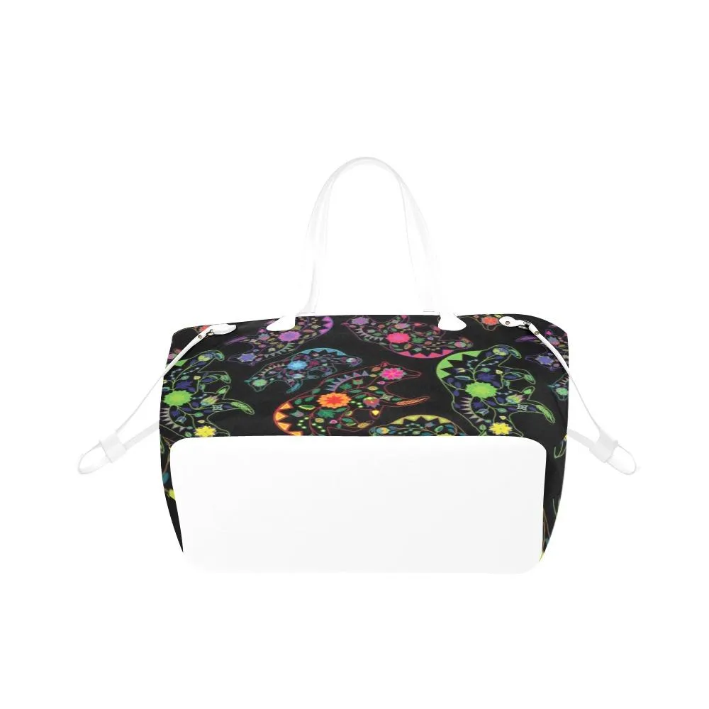 Neon Floral Bears Clover Canvas Tote Bag