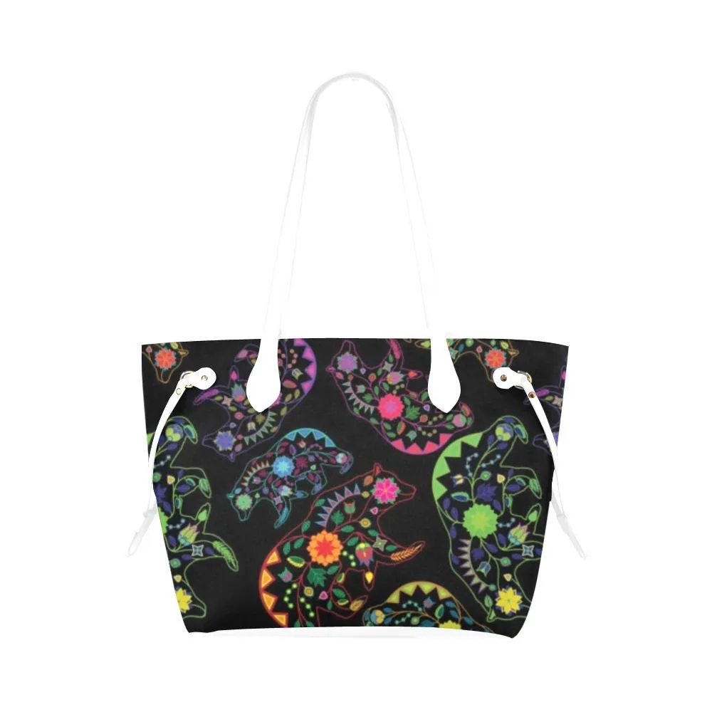 Neon Floral Bears Clover Canvas Tote Bag