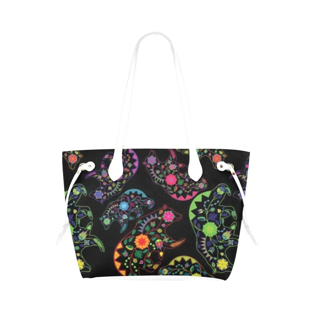 Neon Floral Bears Clover Canvas Tote Bag