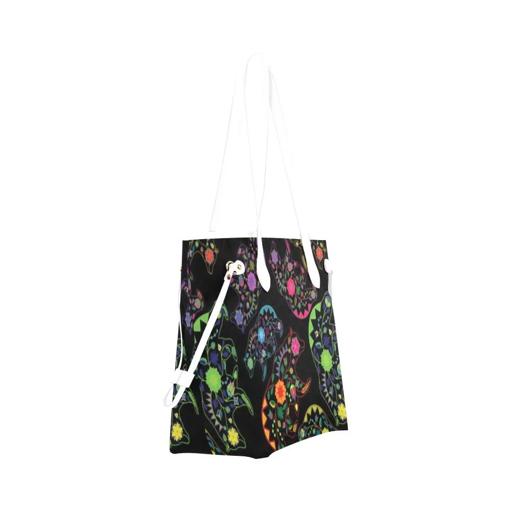 Neon Floral Bears Clover Canvas Tote Bag