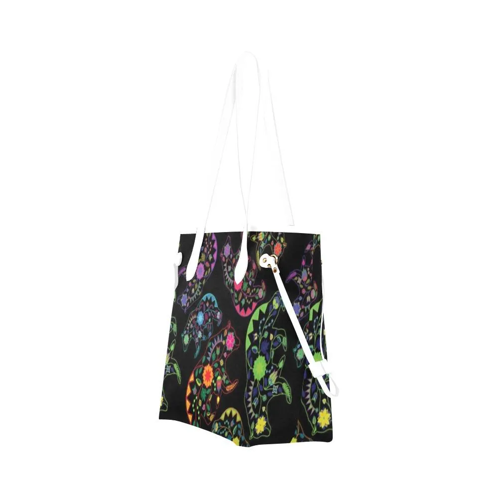 Neon Floral Bears Clover Canvas Tote Bag