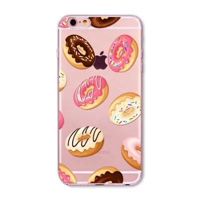 New Ice cream Donuts Macaron Pattern Case Cover For iphone 6 6S Cute Girl Dress Transparent Silicone Moblie Phone Bag Protective