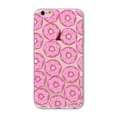 New Ice cream Donuts Macaron Pattern Case Cover For iphone 6 6S Cute Girl Dress Transparent Silicone Moblie Phone Bag Protective