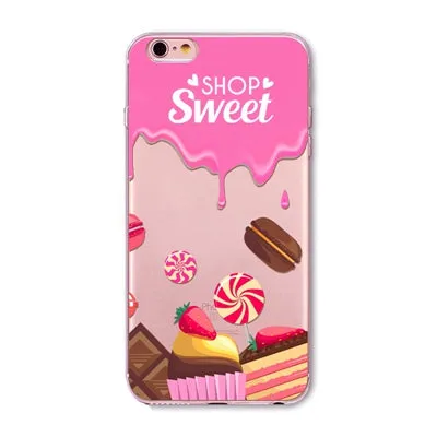 New Ice cream Donuts Macaron Pattern Case Cover For iphone 6 6S Cute Girl Dress Transparent Silicone Moblie Phone Bag Protective