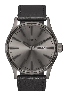 Nixon Sentry Leather Watch - Gunmetal Black