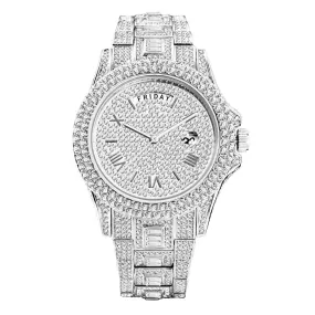 Outside The Watch Fashionable High-end Double Calendar Business Full Diamond Quartz