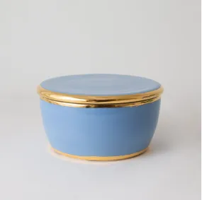 Paul Schneider Ceramics Lidded Round Box in Cerulean & Gold