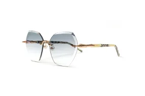 PEARL COLLECTION 18KT Gold & Black/White Acetate Sunglasses, Gradient Grey Hexagon Lenses