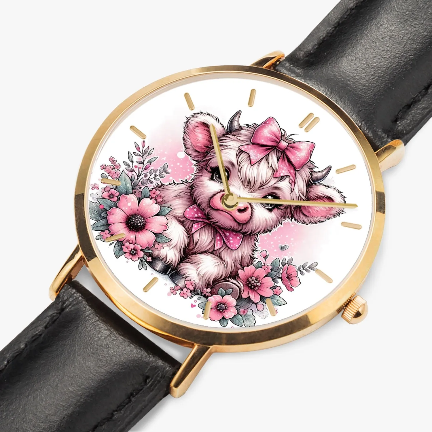 Pink Highland Cow Premium Ultra-Thin Watch