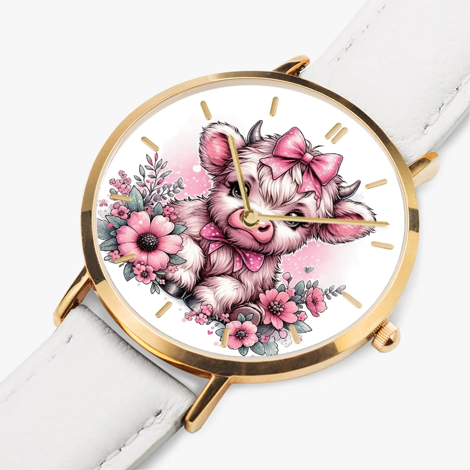 Pink Highland Cow Premium Ultra-Thin Watch