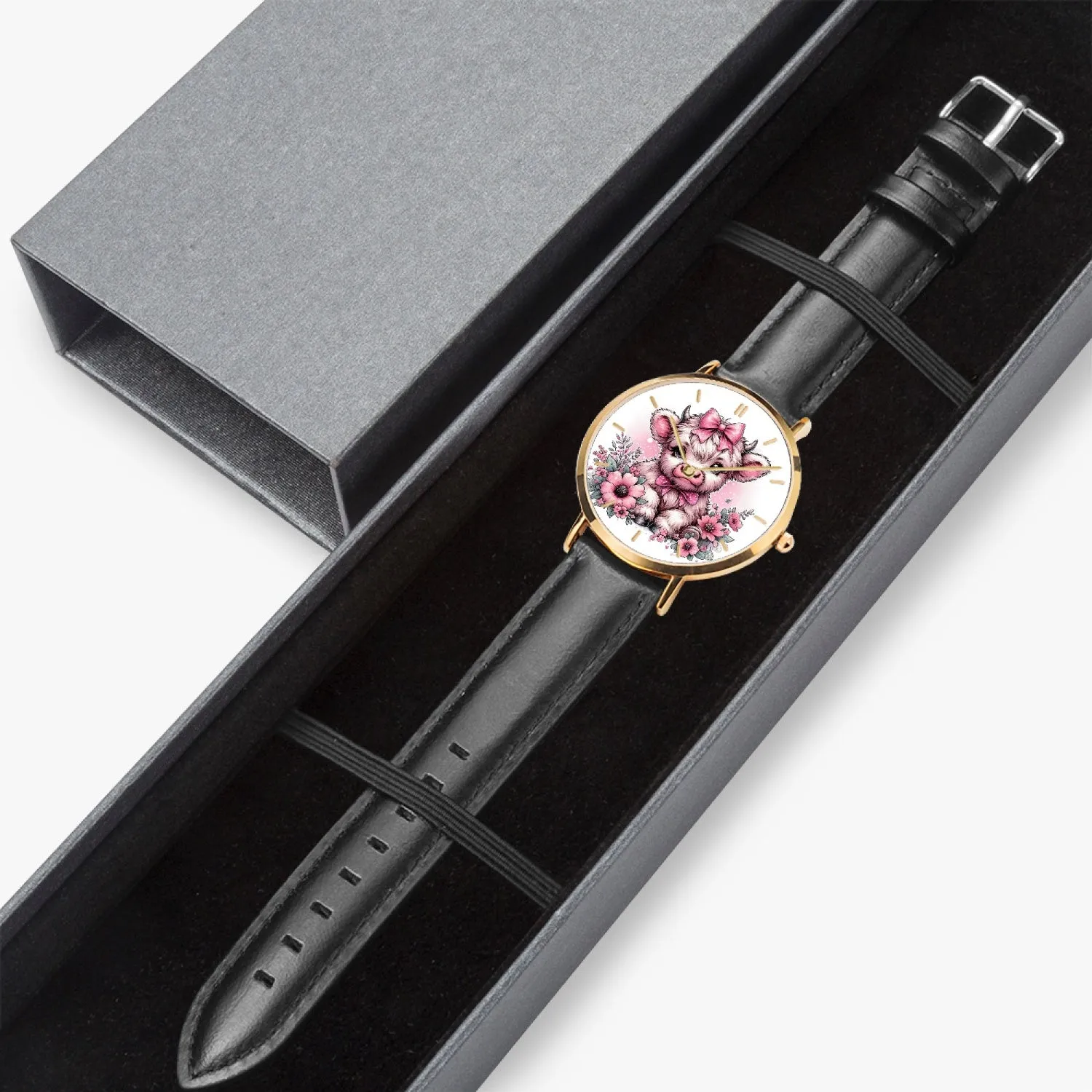 Pink Highland Cow Premium Ultra-Thin Watch