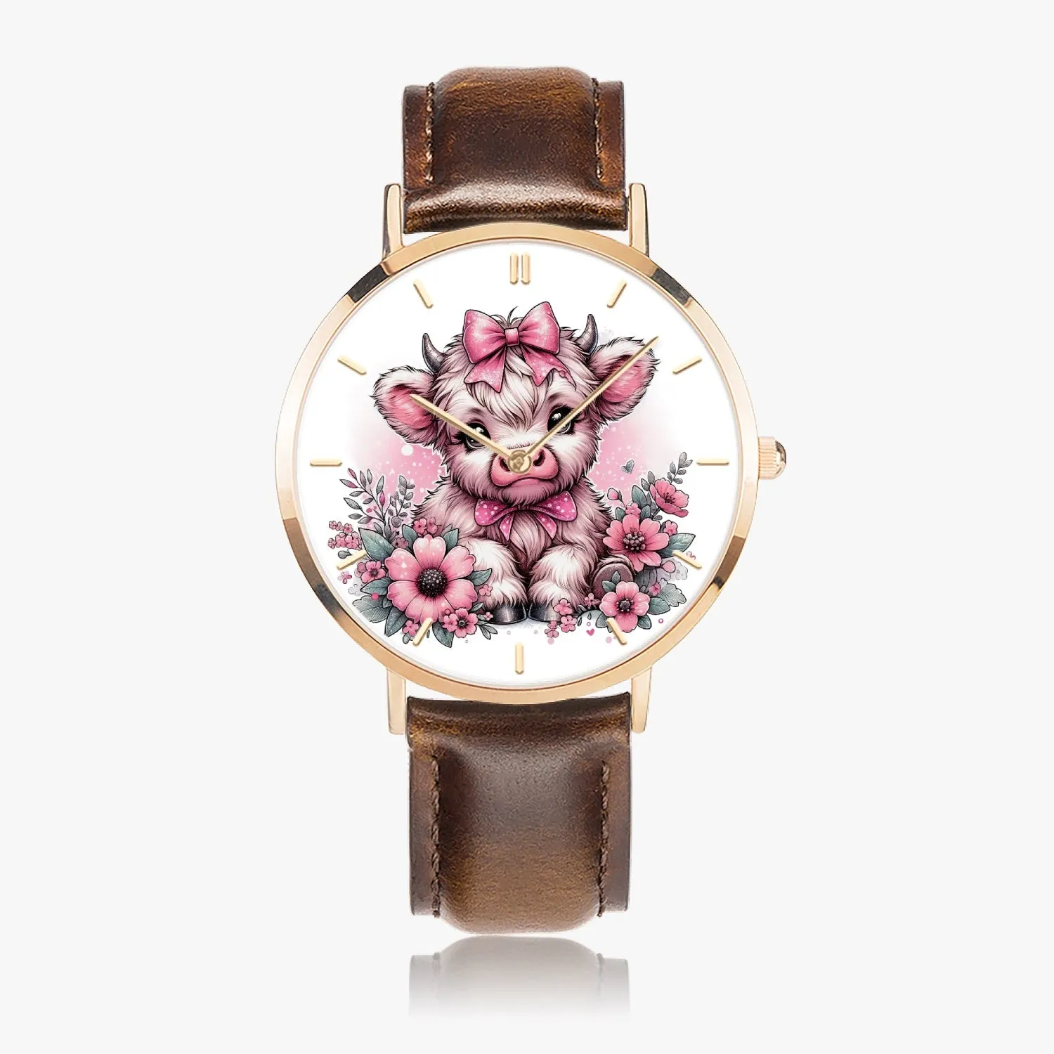 Pink Highland Cow Premium Ultra-Thin Watch