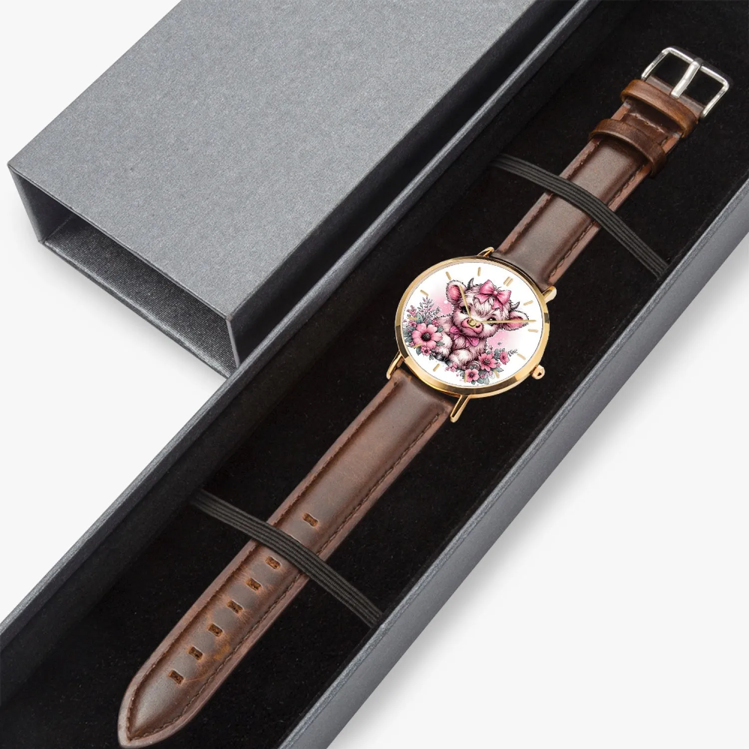 Pink Highland Cow Premium Ultra-Thin Watch