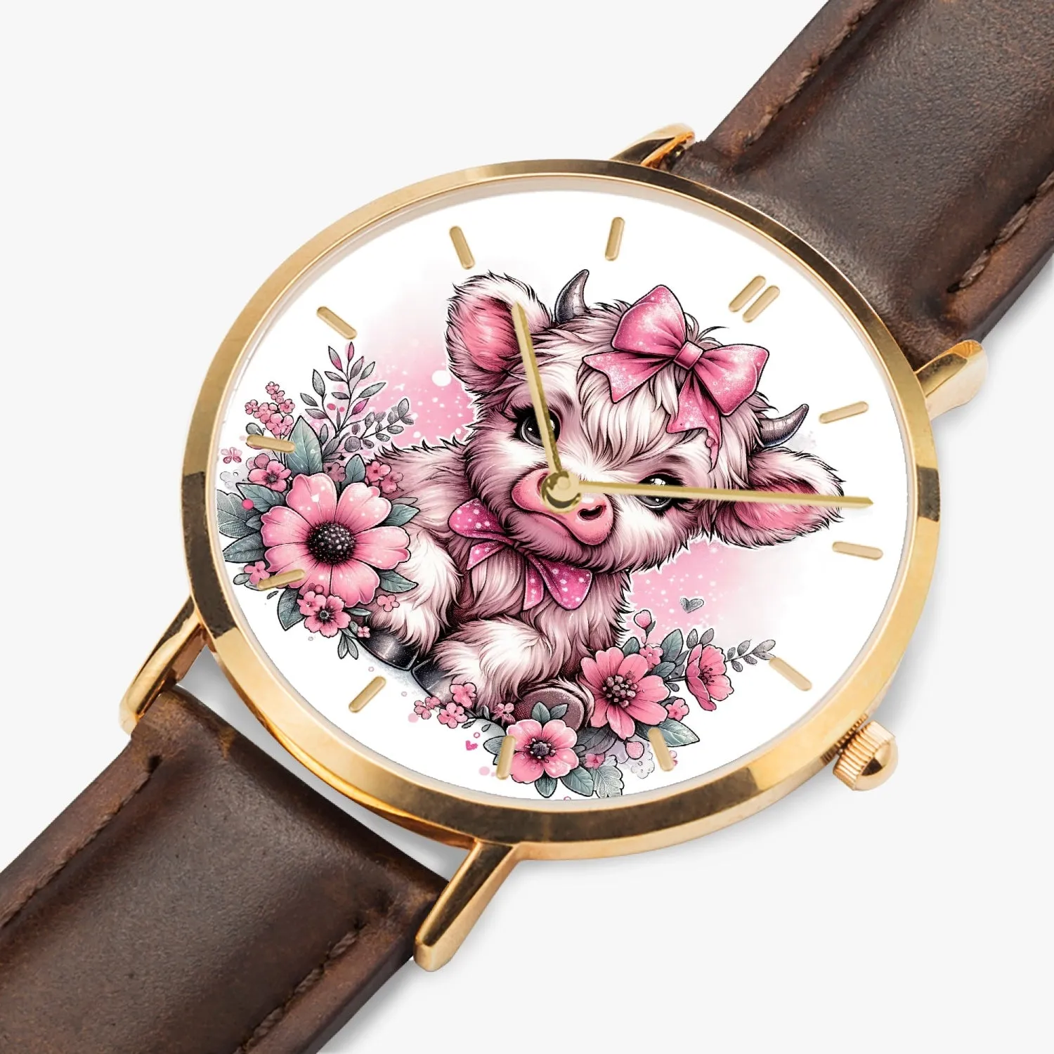 Pink Highland Cow Premium Ultra-Thin Watch