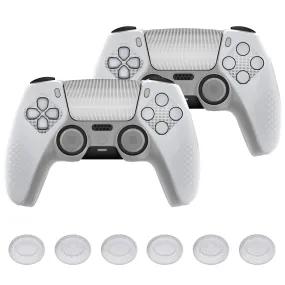 PlayVital 2 Set Upgraded 3D Studded Edition Clear White Silicone Cover Skin for PS5 Controller with 6 Thumb Grips & 2 Stickers, Anti-Slip Shockproof Controller Grip Case - Compatible with Charging Dock - TVAPFP009